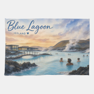 Blaue Lagune Island Thermalbad Aquarell Geschirrtuch