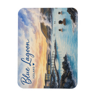 Blaue Lagune Island Thermalbad Aquarell Magnet