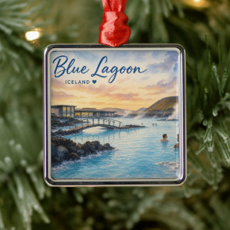Blaue Lagune Island Thermalbad Aquarell  Ornament Aus Metall