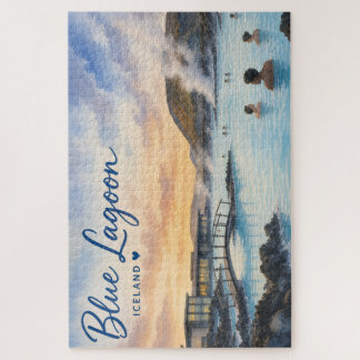 Blaue Lagune Island Thermalbad Aquarell  Puzzle