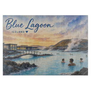 Blaue Lagune Island Thermalbad Aquarell Schneidebrett