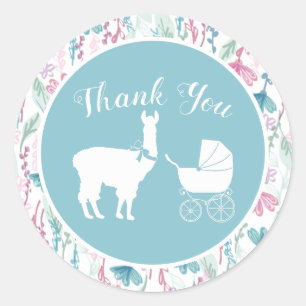 Blaue Lama-Jungen-Baby-Party Runder Aufkleber