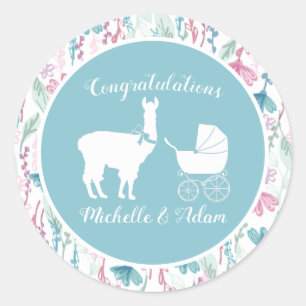 Blaue Lama-Jungen-Baby-Party Runder Aufkleber