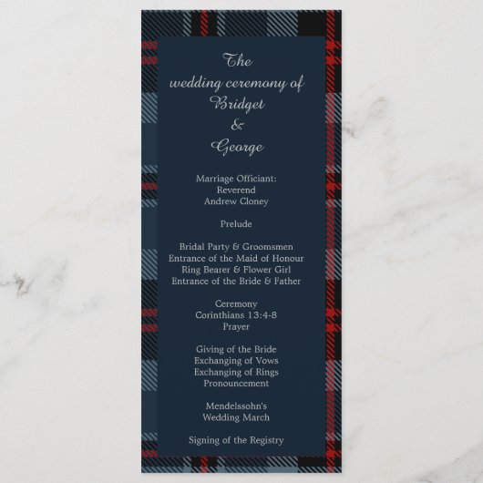 Blaue Landhochzeitskarte & Programm (Rückseite)