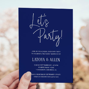 Blaue Lass-uns-Party-Casual-Hochzeitsempfang Geflü Einladung