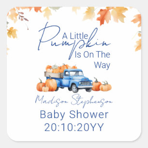 Blaue Lastwagen & Kleiner Kürbis auf dem Weg Baby  Quadratischer Aufkleber