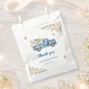 Blaue Lastwagen-Kürbis-Baby-Dusche Danke Geschenktütchen