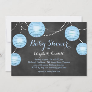 Blaue Laternen auf Einladung zur Babyparty mit Taf