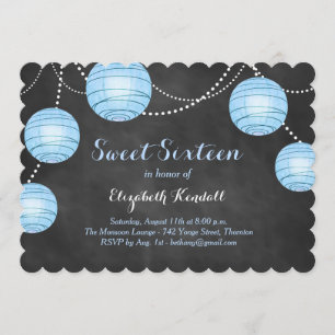 Blaue Laternen auf Kreide Sweet Sixteen Einladung
