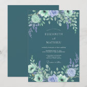 Blaue Lavendel-Blumenbogen-Hochzeit Einladung (Vorne/Hinten)
