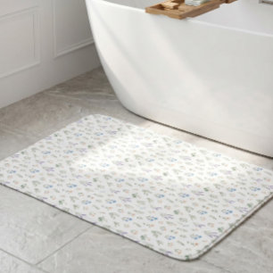 Blaue Lavendel-Boho-Wasserfarbe-Wildblumen-Cottage Badematte