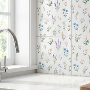 Blaue Lavendel-Boho-Wasserfarbe-Wildblumen-Cottage Fliese