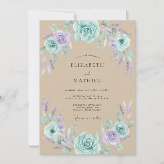 Blaue Lavendel-Erde-Rustikale Hochzeit Einladung (Vorderseite)