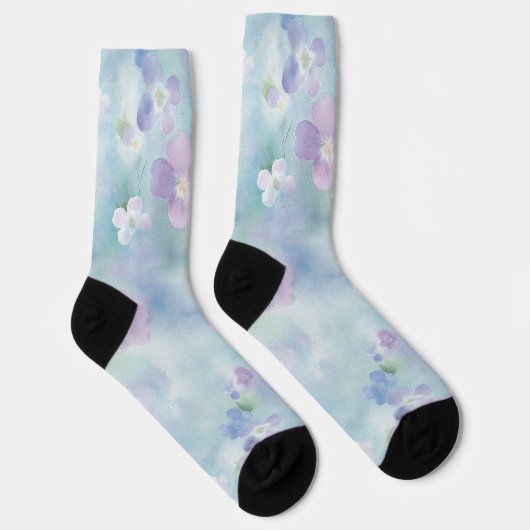 Blaue Lavendel Weiße Blumen Socken (Rechts)