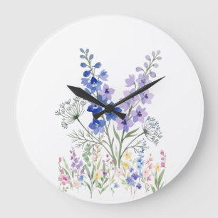 Blaue & Lavendel-Wildblumen-Wanduhr – Elegante Wa Große Wanduhr