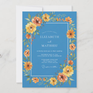 Blaue lebendige Floral-Hochzeit im Frühling Einladung