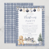 Blaue Lebkuchen-Gingham-Weihnachten Einladung (Vorne/Hinten)
