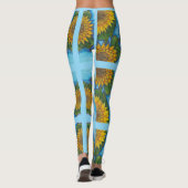 Blaue Leggings mit gelben Sonnenblumen und Streife (Rückseite)