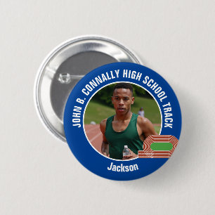 Blaue Leichtathletik-Foto-Hochschulsportlerin Button