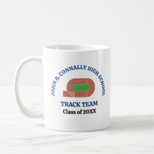 Blaue Leichtathletik-Mannschaft der High School pe Kaffeetasse (Links)
