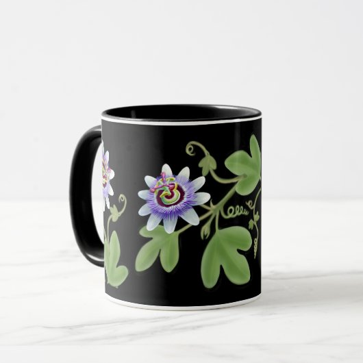 Blaue Leidenschafts-Blumen-Rebe-Tasse Tasse (Vorderseite Links)
