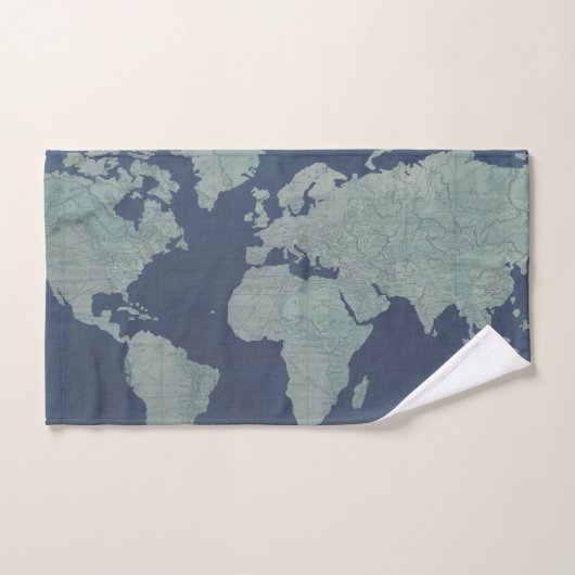 Blaue LeinenWeltkarte Badhandtuch Set (Handtuch)