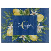 Blaue Lemon-Mittelmeer-Monogramm Schneidebrett (Vorderseite)