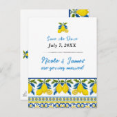 Blaue Lemon Wasserfarbe Mittelmeer Hochzeit Ankündigungspostkarte (Vorne/Hinten)