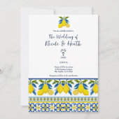 Blaue Lemon Wasserfarbe Mittelmeer Hochzeit Einladung (Vorderseite)