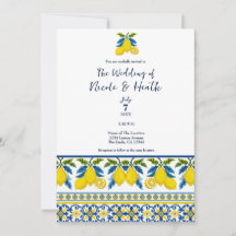 Blaue Lemon Wasserfarbe Mittelmeer Hochzeit