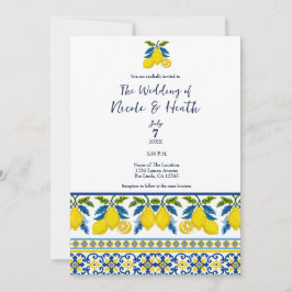 Blaue Lemon Wasserfarbe Mittelmeer Hochzeit Einladung