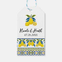 Blaue Lemon Wasserfarbe Mittelmeer Hochzeit Geschenkanhänger