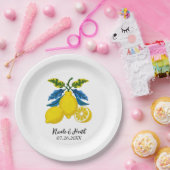 Blaue Lemon Wasserfarbe Mittelmeer Hochzeit Pappteller (Party)