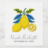 Blaue Lemon Wasserfarbe Mittelmeer Hochzeit Weinetikett (Einzelnes Label)