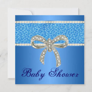 Blaue Leopard-Diamant-Bogen-Baby-Party-Einladung Einladung