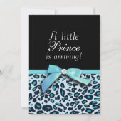 Blaue Leopard-Druck-Jungen-Babypartyeinladung Einladung (Rückseite)