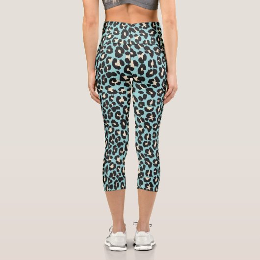 Blaue Leopard Rosettes Muster Capri Leggings (Rückseite)