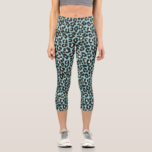 Blaue Leopard Rosettes Muster Capri Leggings (Vorderseite)