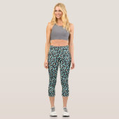 Blaue Leopard Rosettes Muster Capri Leggings (Vorderseite)