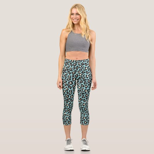 Blaue Leopard Rosettes Muster Capri Leggings (Vorderseite)