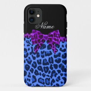 Blaue Leoparde mit personalisiertem Namen, lila Bu iPhone 11 Hülle