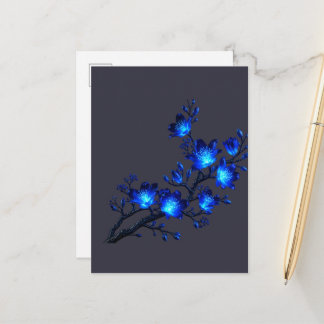 Blaue leuchtende Blumen-Zweig-Feiertagspostkarte Feiertagspostkarte