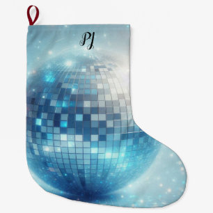Blaue leuchtende Disco-Kugel Initialen Großer Weihnachtsstrumpf