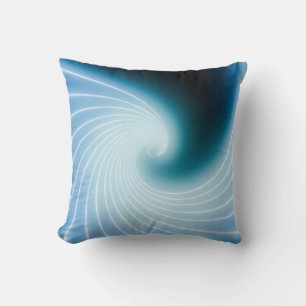 Blaue leuchtende Neon-Linienkunstwelle Kissen