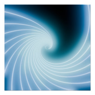Blaue leuchtende Neon-Linienkunstwelle Poster