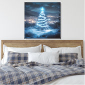 Blaue leuchtende Weihnachtsbaum-Winternacht Leinwanddruck (Insitu (Schlafzimmer))