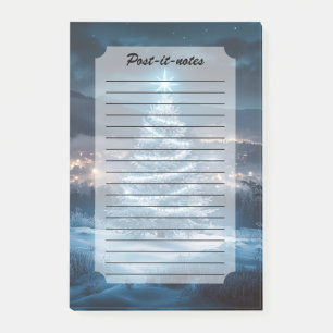 Blaue leuchtende Weihnachtsbaum-Winternacht Post-it Klebezettel