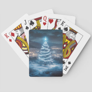 Blaue leuchtende Weihnachtsbaum-Winternacht Spielkarten