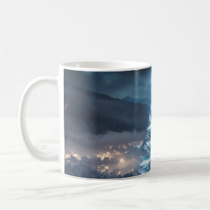 Blaue leuchtende Winternacht-Christmasbaum Kaffeetasse