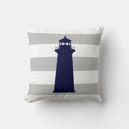 Blaue Leuchttürme auf grauen und weißen Streifen Kissen